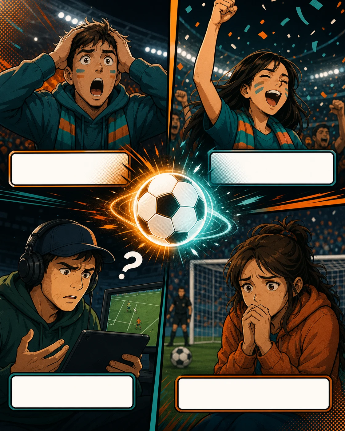 World Cup meme generator preview with four generic football reaction panels